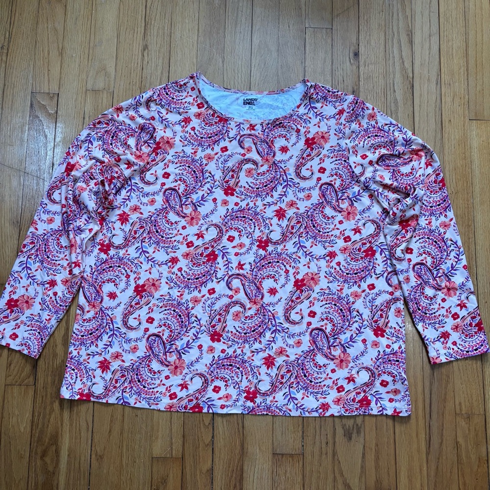 Lands End Women’s 2XL Paisley Long Sleeve Swim Top Rash Guard SPF50